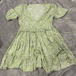 Easel Floral Short Sleeve Dress with Tie